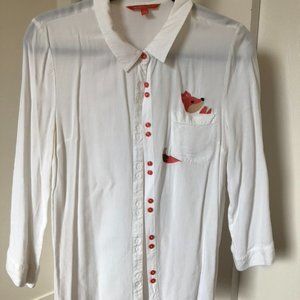 6/10 SHOP CLOSING LAST CALL Embroidered Fox White Button-Up Shirt Modcloth L